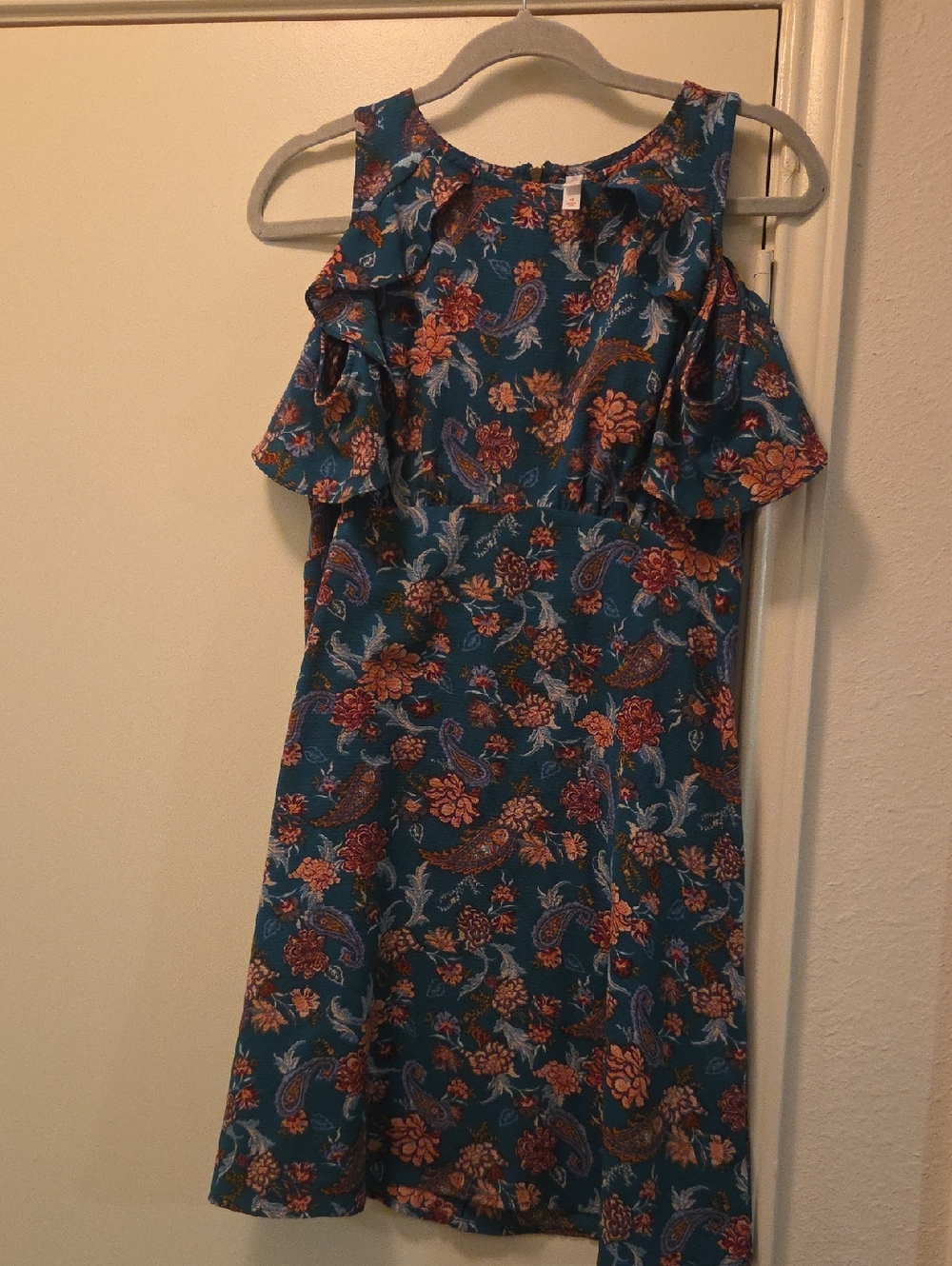 Xhilaration Teal Floral Cold-Shoulder Dress